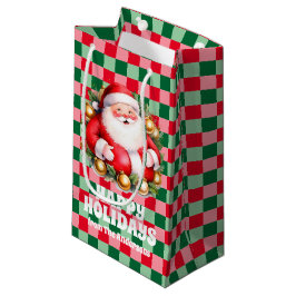 Sacola Para Presentes Pequena Retro Santa Claus Tartan Xadrez Natal