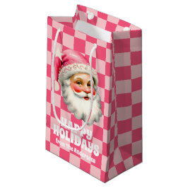 Sacola Para Presentes Pequena Retron Rosa Papai Noel Rosa Tartan Xadrez Rosa Nat