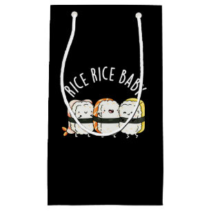 Sacola Para Presentes Pequena Rice Rice Baby Funny Sushi Comida Pun Dark BG