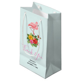 Sacola Para Presentes Pequena Rico rosa Flamingo e Hibiscus Tropical Obrigado