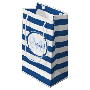 Sacola Para Presentes Pequena Riscos de humor e Nome Monograma Azul Escuro Dress