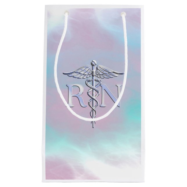 Sacola Para Presentes Pequena RN Caduceus Medicina Mãe-Pérola Decoração (Frente)