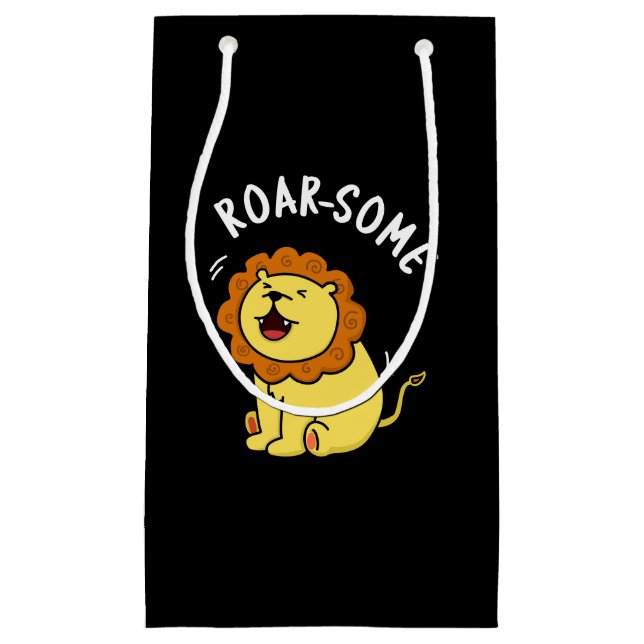Sacola Para Presentes Pequena Roarsome Funny Roaring Lion Pun Dark BG (Frente)