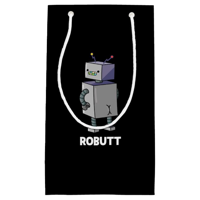 Sacola Para Presentes Pequena Robutt Funny Robot Pun Dark BG (Frente)