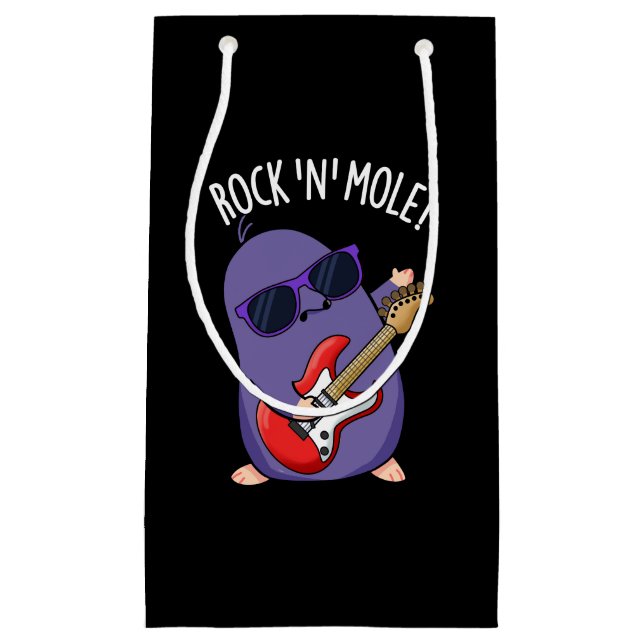 Sacola Para Presentes Pequena Rock N Mole Funny Animal Pun Dark BG (Frente)