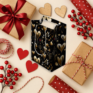 Sacola Para Presentes Pequena Romance de Coração Preto Elegante