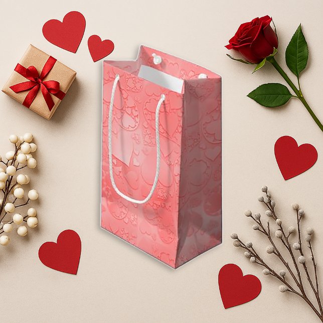 Sacola Para Presentes Pequena Romantic Pink Whimsical Heart Pattern  (Criador carregado)