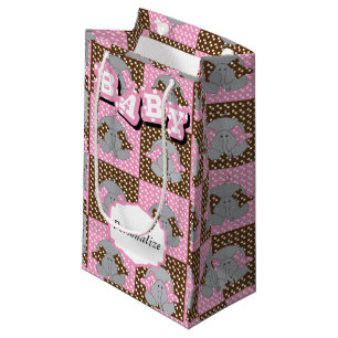 Sacola Para Presentes Pequena Rosa bonito e bolinhas do elefante de Brown