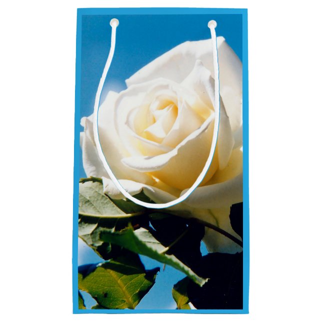 Sacola Para Presentes Pequena Rosa branca sob o céu azul (Frente)