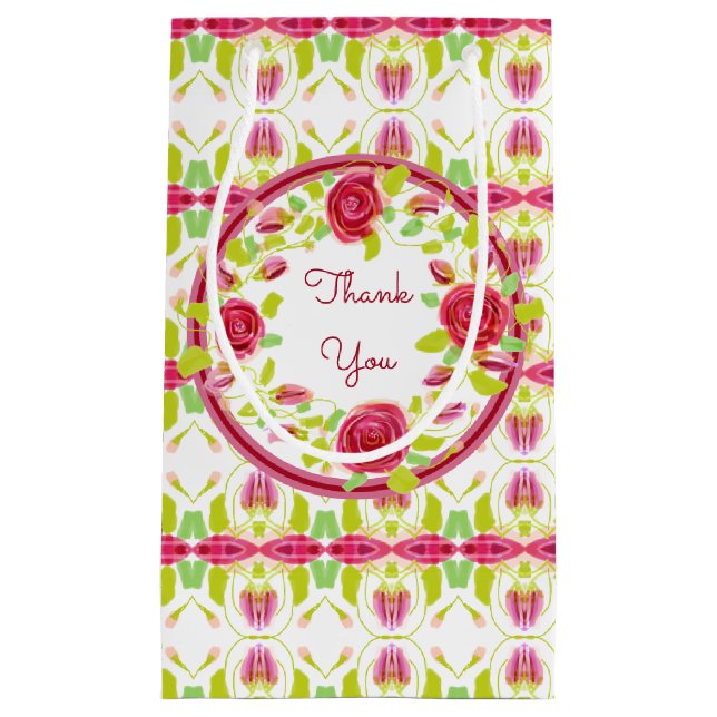 Sacola Para Presentes Pequena Rosa E Borgonha (Frente)