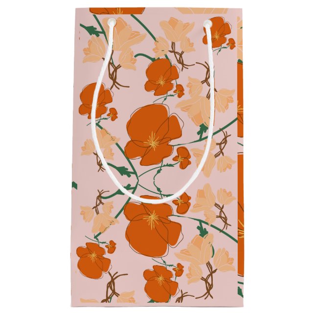 Sacola Para Presentes Pequena rosa e flor de laranja (Frente)