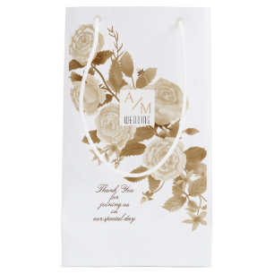 Sacola Para Presentes Pequena Rosa Monograma Elegante Branco