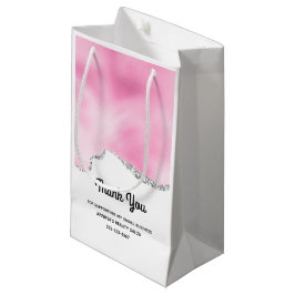 Sacola Para Presentes Pequena Rosa & Prata Borda com Brilho Falso Elegante Empre