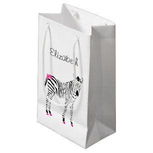 Sacola Para Presentes Pequena Rosa quente bonito e zebra feminino preta com nome