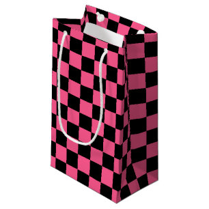 Sacola Para Presentes Pequena Rosa quente e preto verificados
