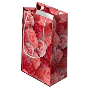 Sacola Para Presentes Pequena Rosa romântico e rosas vermelhas do dia dos