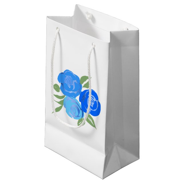 Sacola Para Presentes Pequena Rosas azuis com barra de presentes (Frente inclinada)