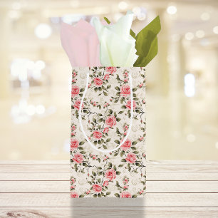 Sacola Para Presentes Pequena Rosas Rosa Charme Vintage