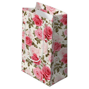 Sacola Para Presentes Pequena Rosas Rosa com Saco do Presente