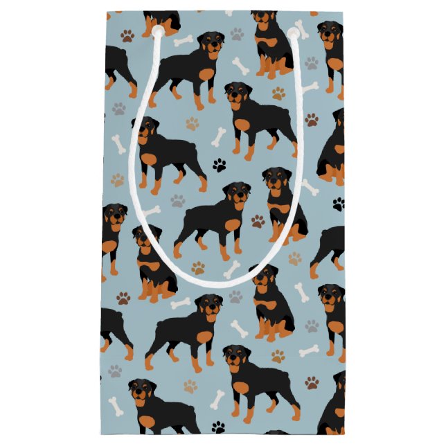 Sacola Para Presentes Pequena Rottweiler Ossos e Patas Cães (Frente)