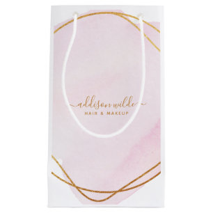 Sacola Para Presentes Pequena Rótulo Rosa Água Cor-de-rosa Dourado Círculo Negóc