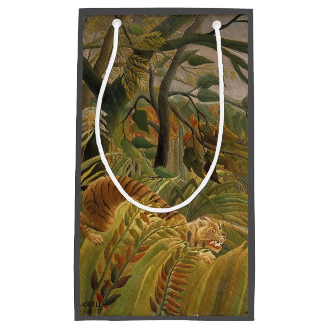 Sacola Para Presentes Pequena Rousseau Arte Tropical de Tigres (Frente)