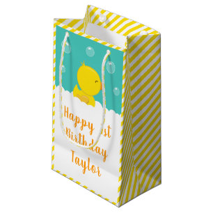 Sacola Para Presentes Pequena Rubber Ducky Amarelo e Verde Feliz Aniversário