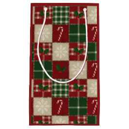 Sacola Para Presentes Pequena Rustic Christmas Quilt Plaid
