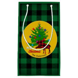 Sacola Para Presentes Pequena Rustic Moose, Árvore de Natal, Nome da família, Xa