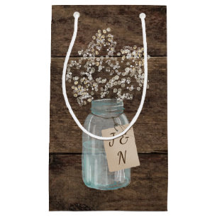 Sacola Para Presentes Pequena Rústico Barão Casado Madeira Mason Jar Bebês Respi