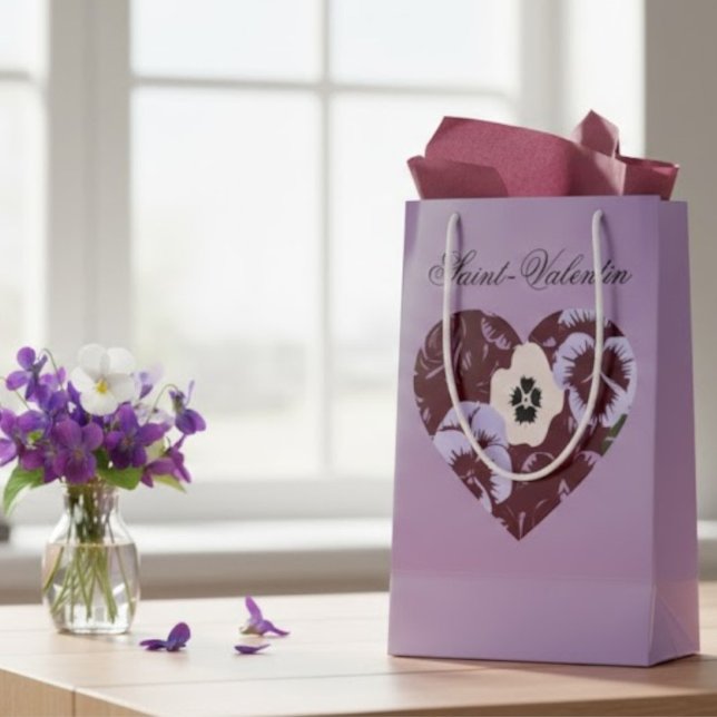 Sacola Para Presentes Pequena Sac Cadeau Saint-Valentin Cœur de Violettes (Criador carregado)