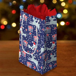 Sacola Para Presentes Pequena Saco azul vermelho do presente do Natal dos