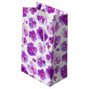 Sacola Para Presentes Pequena Saco branco roxo do presente da arte da aguarela