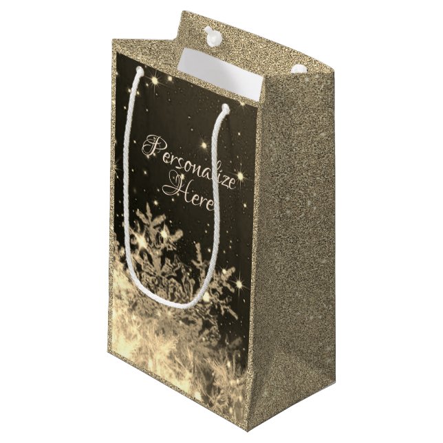 Sacola Para Presentes Pequena Saco de presente com brilho de floco de neve (Frente inclinada)