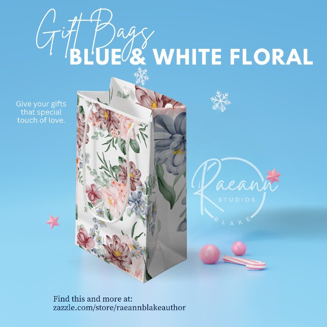 Sacola Para Presentes Pequena Saco de Presente com Design Floral Rosa e Azul (Criador carregado)