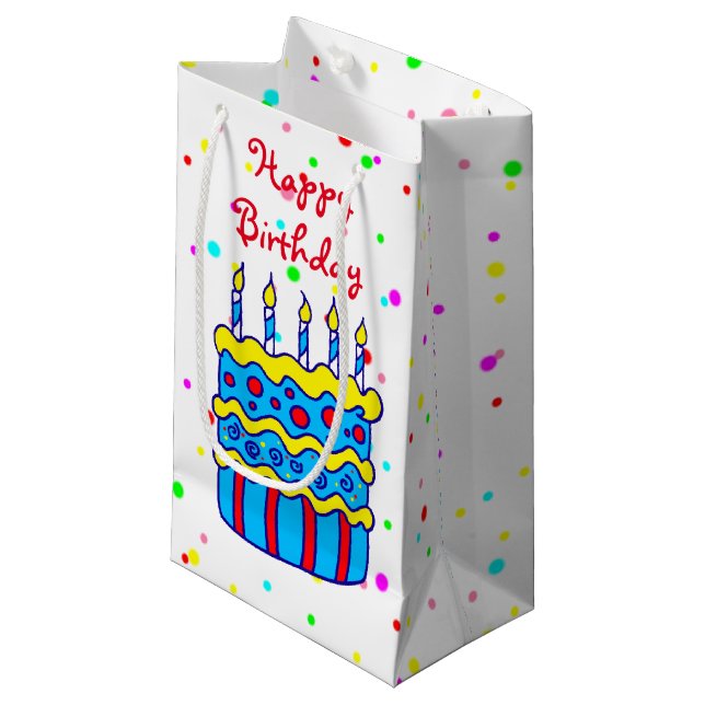 Sacola Para Presentes Pequena Saco de Presente de Aniversário com Bolo (Frente inclinada)