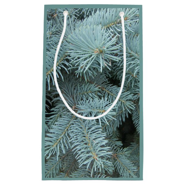 Sacola Para Presentes Pequena Saco de presente de árvore verde cinza de abeto az (Frente)