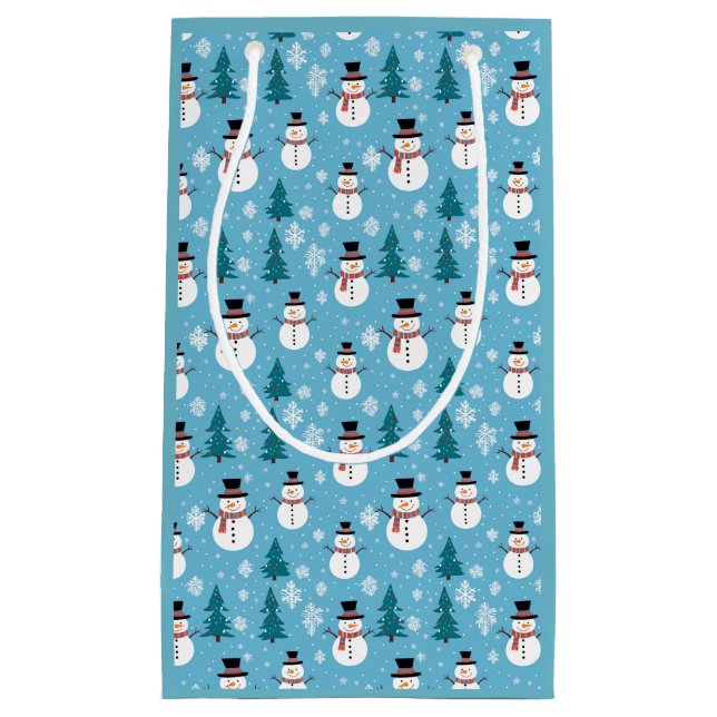 Sacola Para Presentes Pequena Saco de presente de boneco de neve de Natal (Frente)