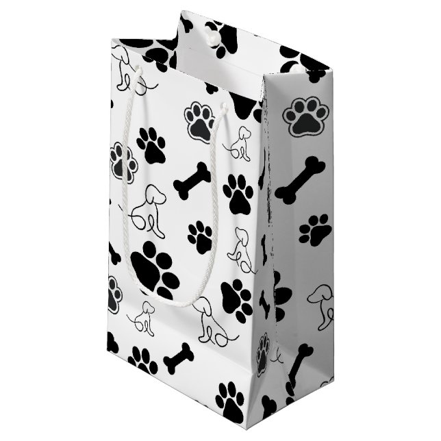 Sacola Para Presentes Pequena Saco de Presente de Cachorro Preto e Branco  (Frente inclinada)