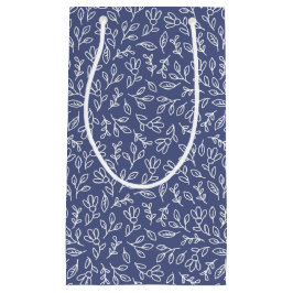 Sacola Para Presentes Pequena Saco de Presente de Floral Azul e Contorno de Folh
