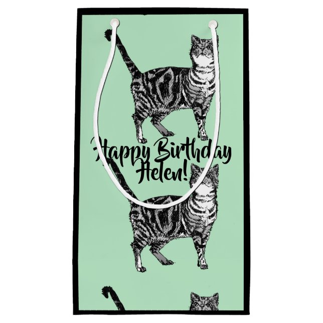 Sacola Para Presentes Pequena Saco de Presente de Gatos Adoráveis Gato Tabby ani (Frente)