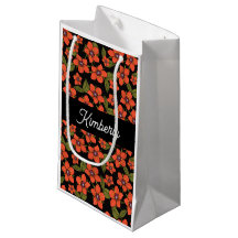 Saco de presente de monograma floral vermelho Boho