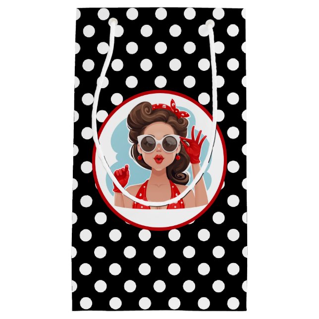 Sacola Para Presentes Pequena Saco de presente de mulher retrô (Frente)