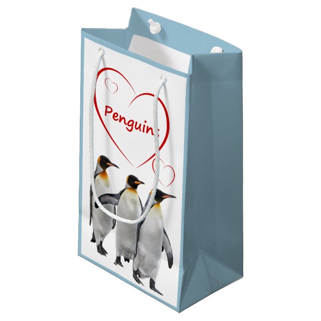 Sacola Para Presentes Pequena Saco de Presente de Pinguins Amor (Frente inclinada)