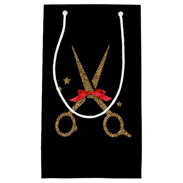 Sacola Para Presentes Pequena Saco de presente de tesoura de tesoura de ouro est (Frente)