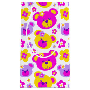 Sacola Para Presentes Pequena Saco de presente de urso de pelúcia e flores rosa