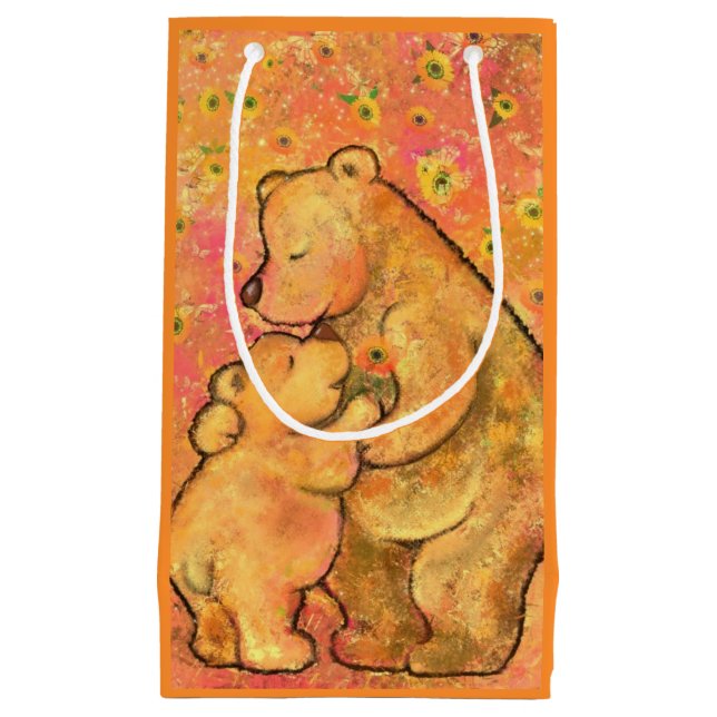 Sacola Para Presentes Pequena Saco de Presente de Urso Fofo com a Mamãe (Frente)
