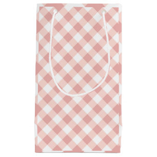 Sacola Para Presentes Pequena Saco de Presente de Xadrez Gingham Rosa e Branco