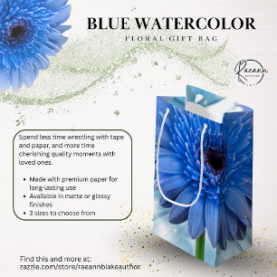 Sacola Para Presentes Pequena Saco de Presente Floral Aquarela Azul