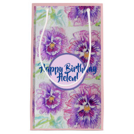 Sacola Para Presentes Pequena Saco de Presente Floral de Violetas Roxas em estil